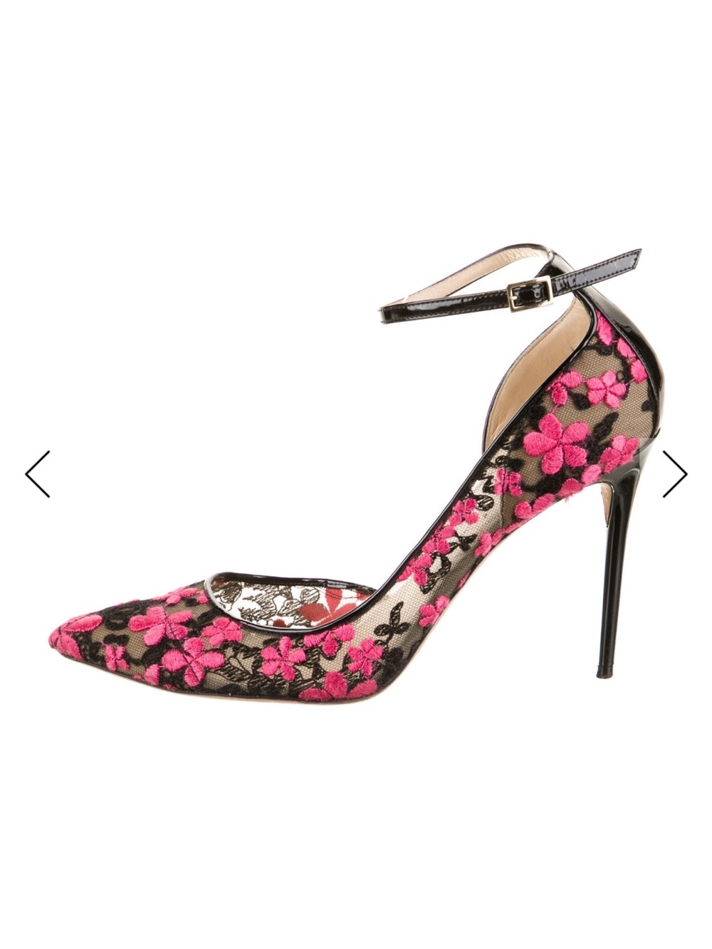 Jimmy Choo Pink Floral Lace Ankle-Strap Pointed Toe Pump